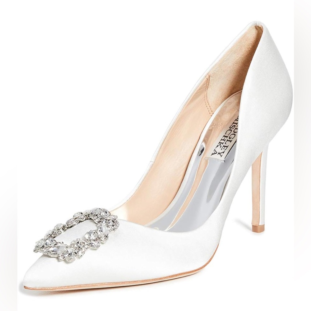 Cher Crystal Embellished Bridal Pump Soft White Satin Badgley Mischka Collection